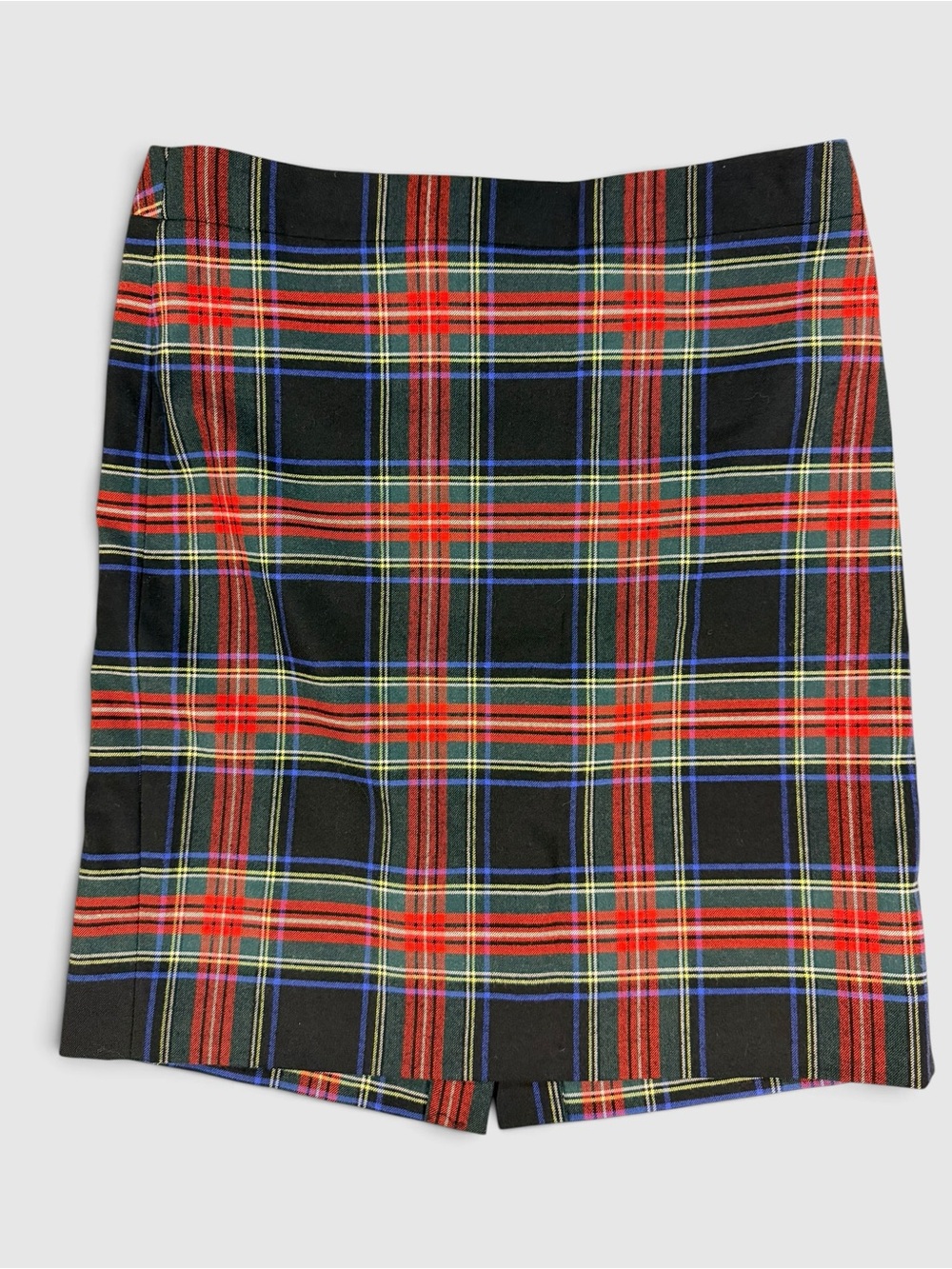 J.Crew The Pencil Skirt 8P Black Stewart Tartan Plaid Wool Blend